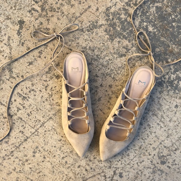 Marc Fisher Ltd. Lace Up Pointed Toe Flats Beige - Picture 5 of 8